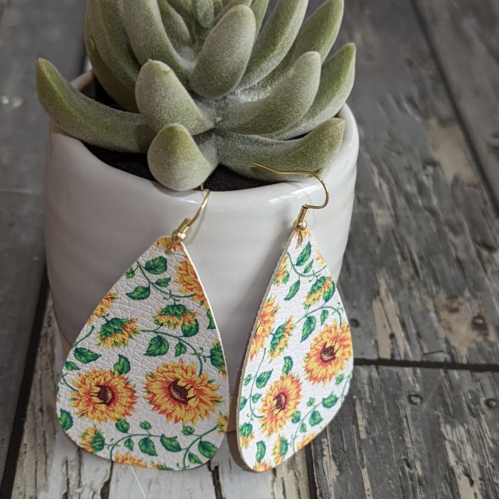3 for $6 Item: Sunflower Faux Leather Teardrop Earrings NEW!